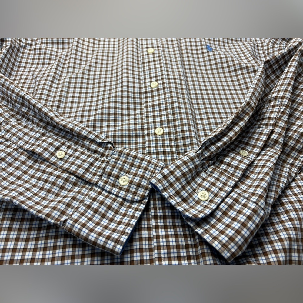 Ralph Lauren Men’s Cotton Stretch Button Down Shirt Sz L Brown Check Pony Preppy - Picture 8 of 11